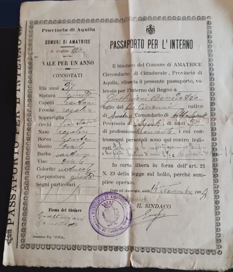 Un vecchio documento del 1907